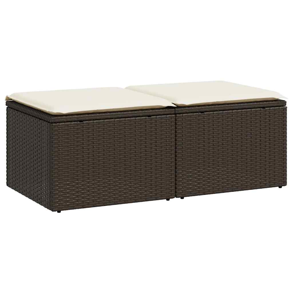 2 részes barna polyrattan akácfa kerti ülőgarnitúra párnákkal