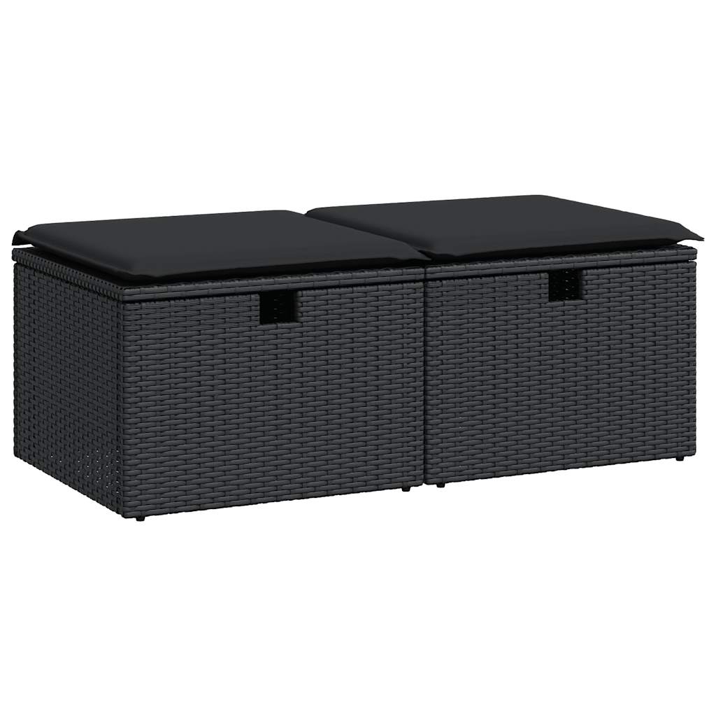 2 részes fekete polyrattan akácfa kerti ülőgarnitúra párnával