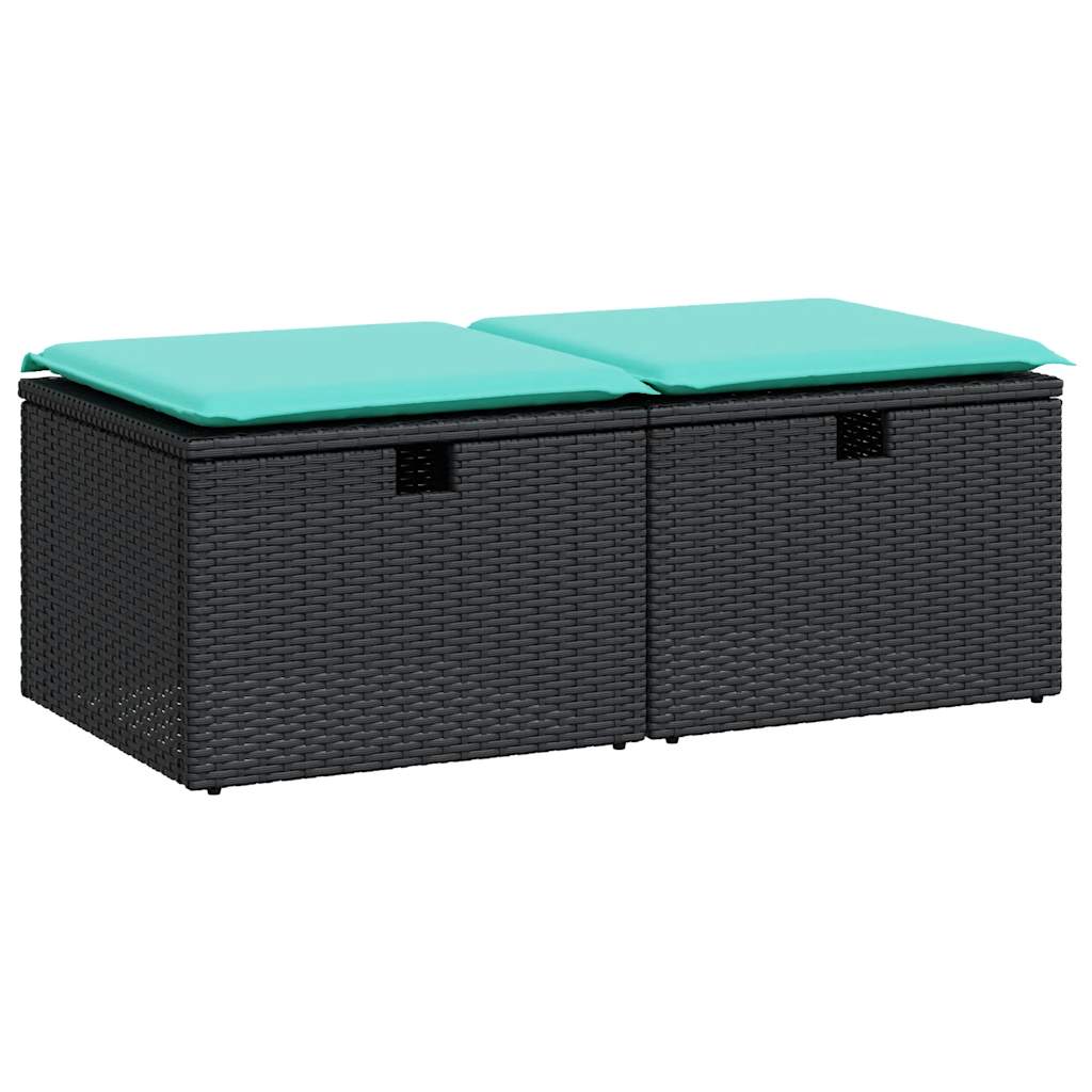 2 részes fekete polyrattan akácfa kerti ülőgarnitúra párnával