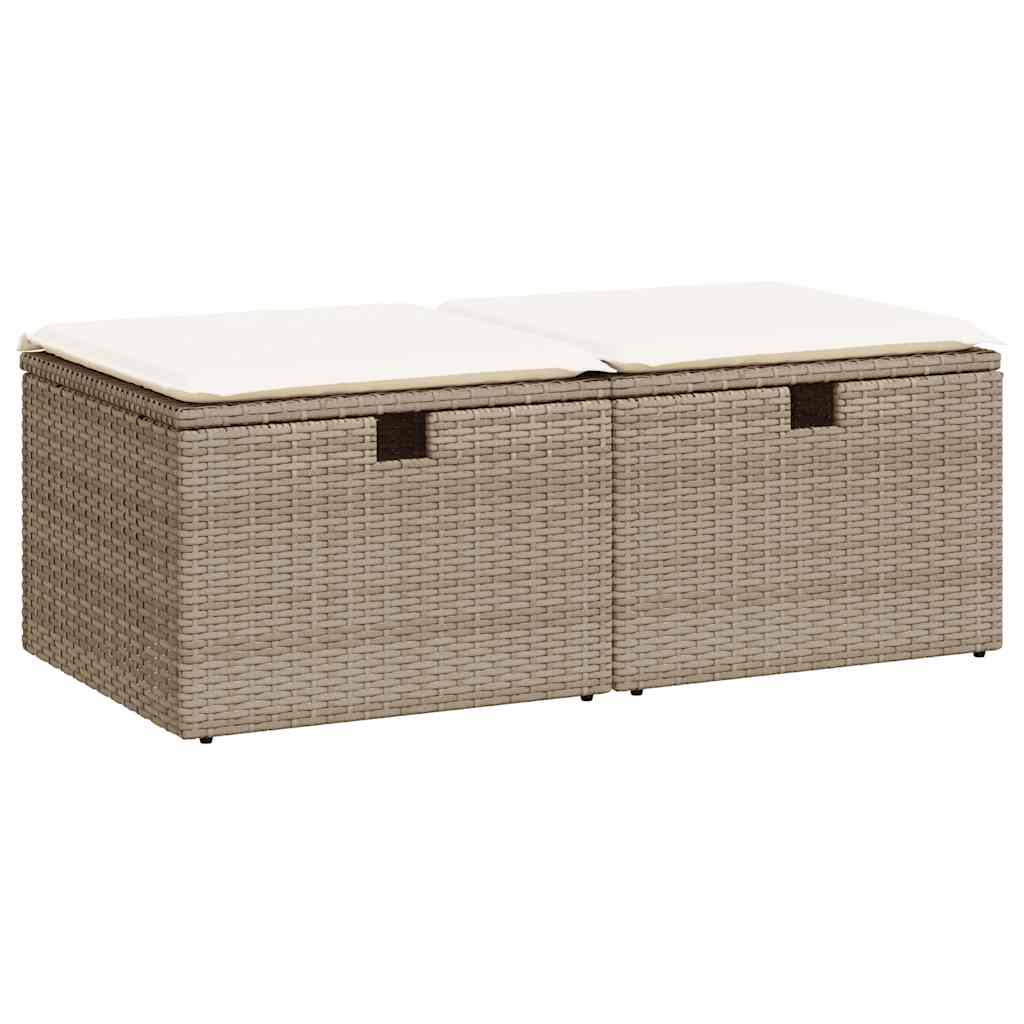 2 részes bézs polyrattan akácfa kerti ülőgarnitúra párnákkal