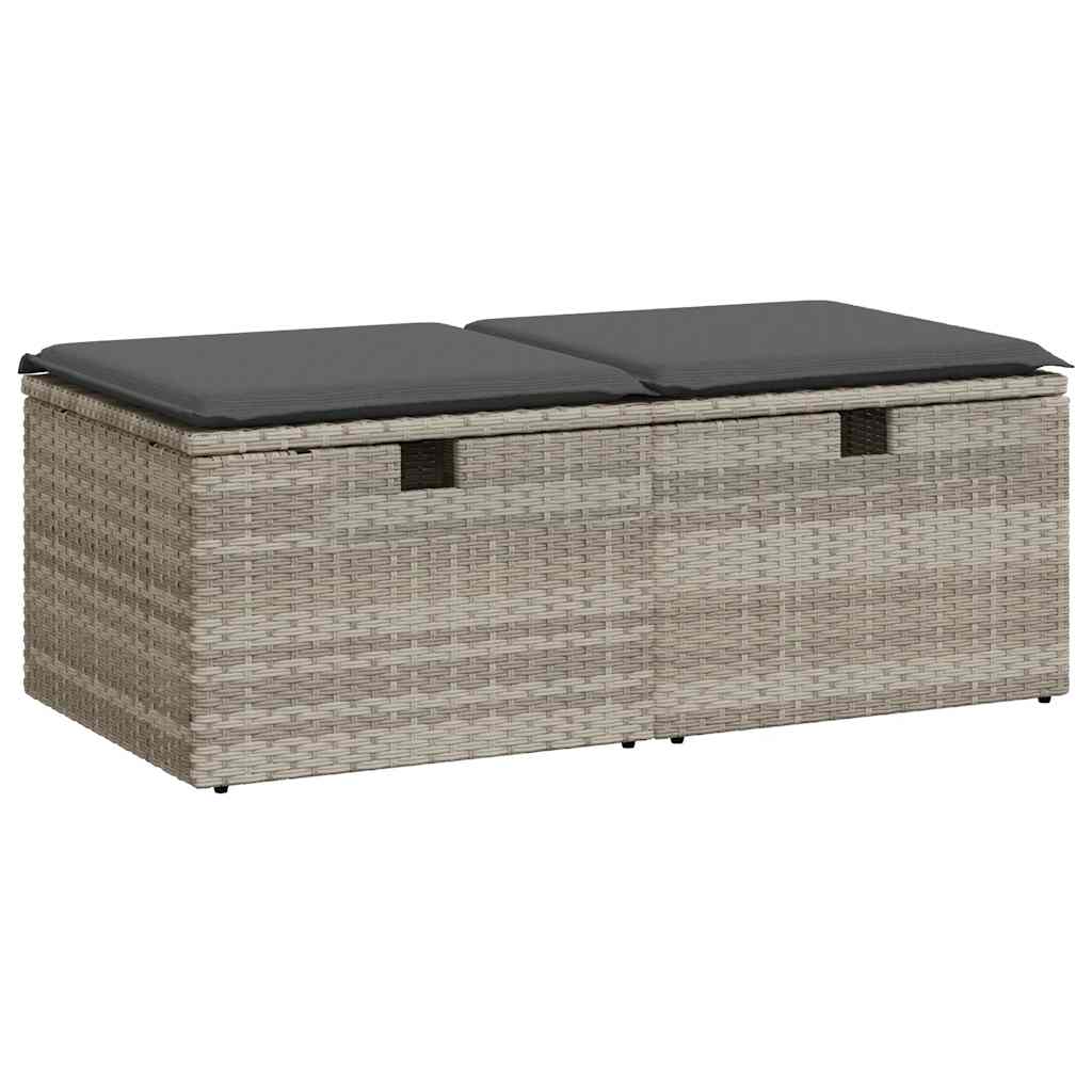 2 részes világosszürke polyrattan akácfa ülőgarnitúra párnákkal