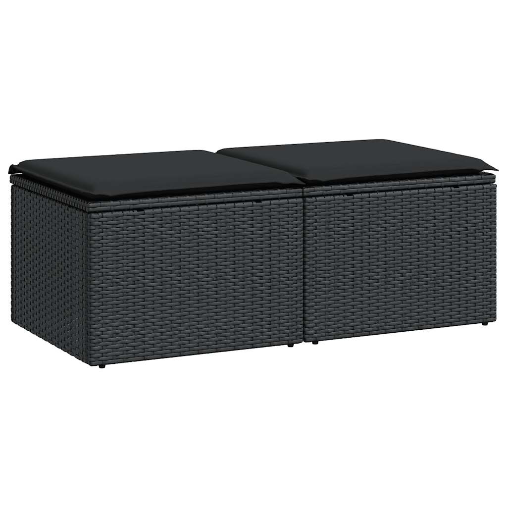 2 részes fekete polyrattan akácfa kerti ülőgarnitúra párnával