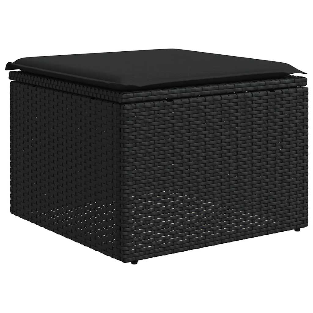 2 részes fekete polyrattan akácfa kerti ülőgarnitúra párnával