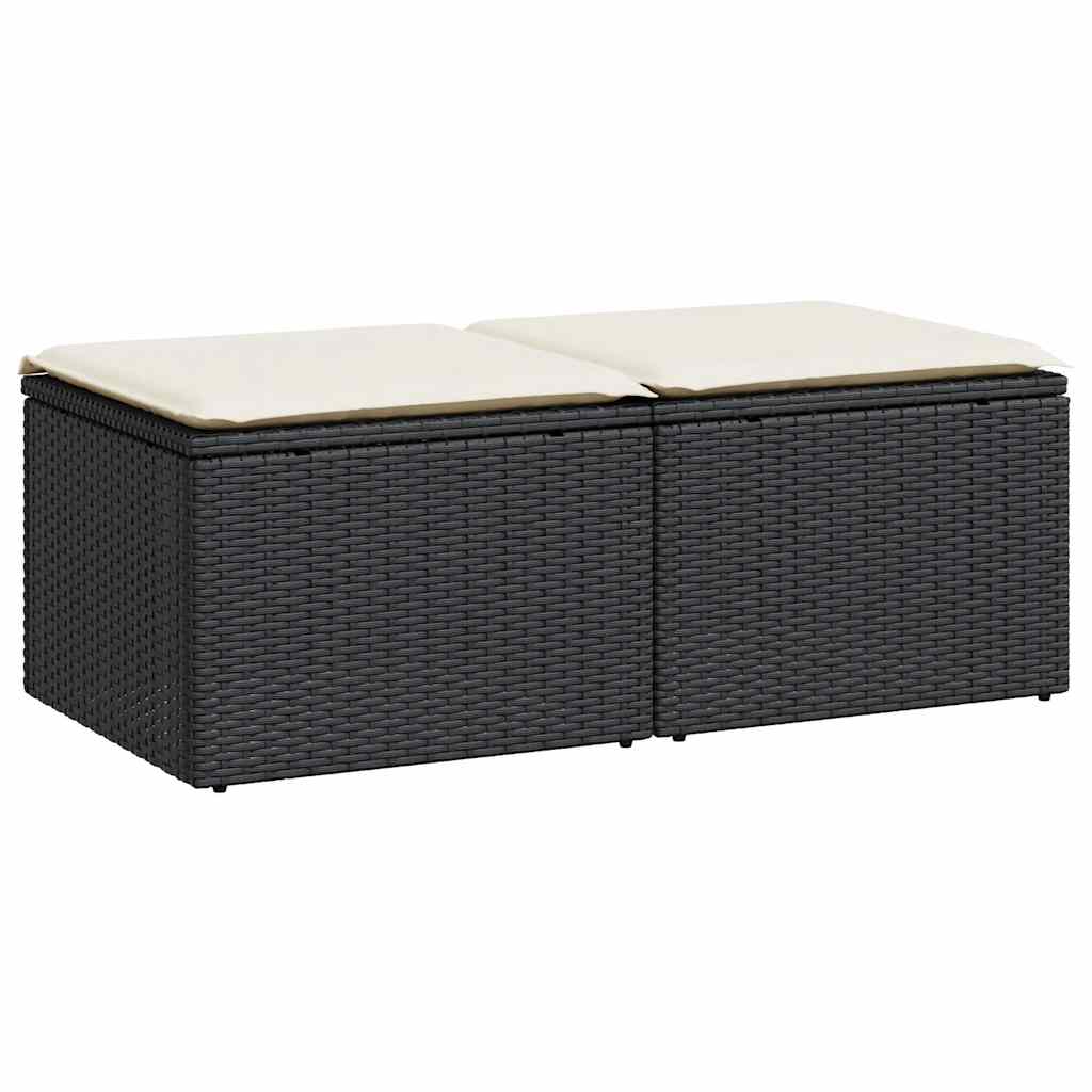 2 részes fekete polyrattan akácfa kerti ülőgarnitúra párnával