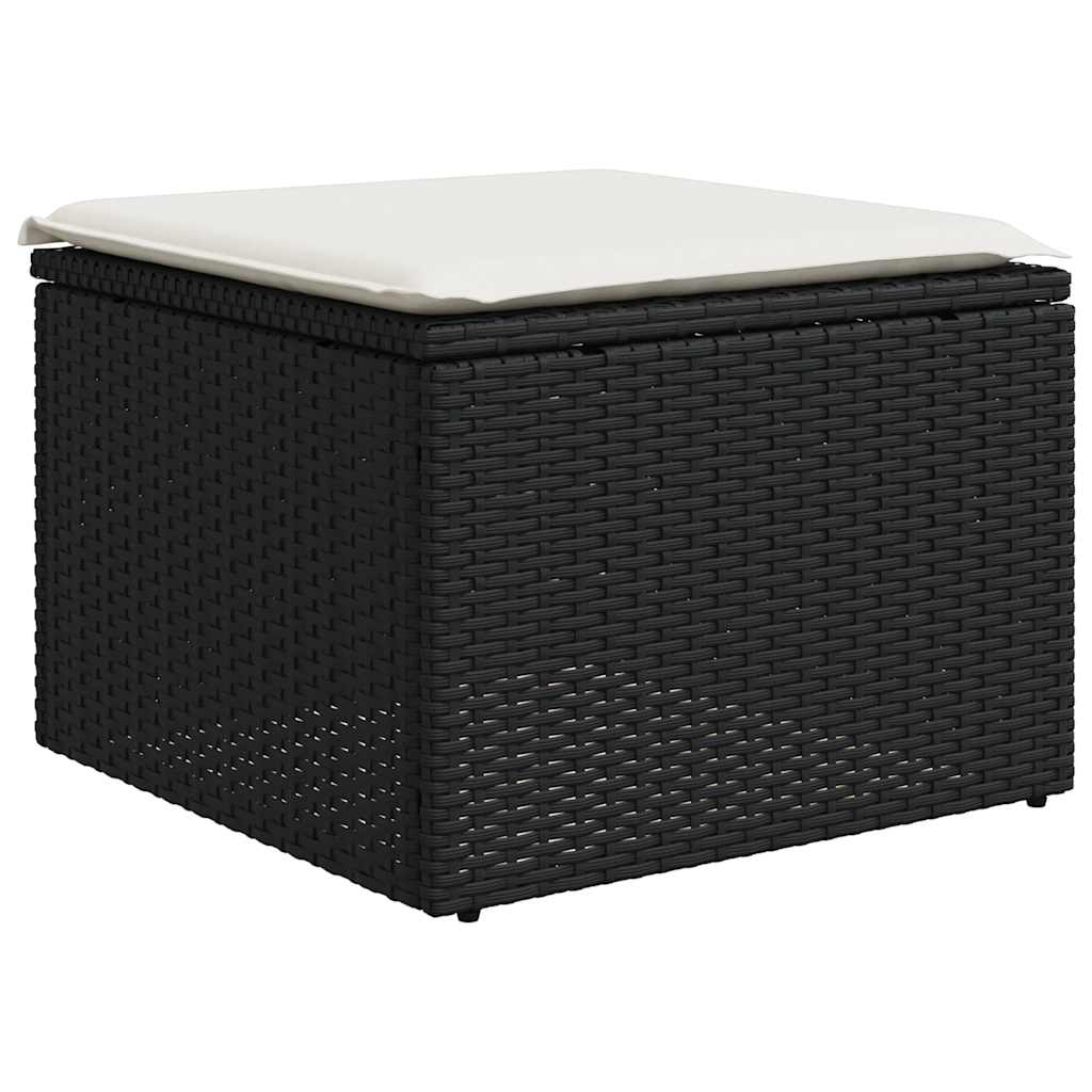 2 részes fekete polyrattan akácfa kerti ülőgarnitúra párnával