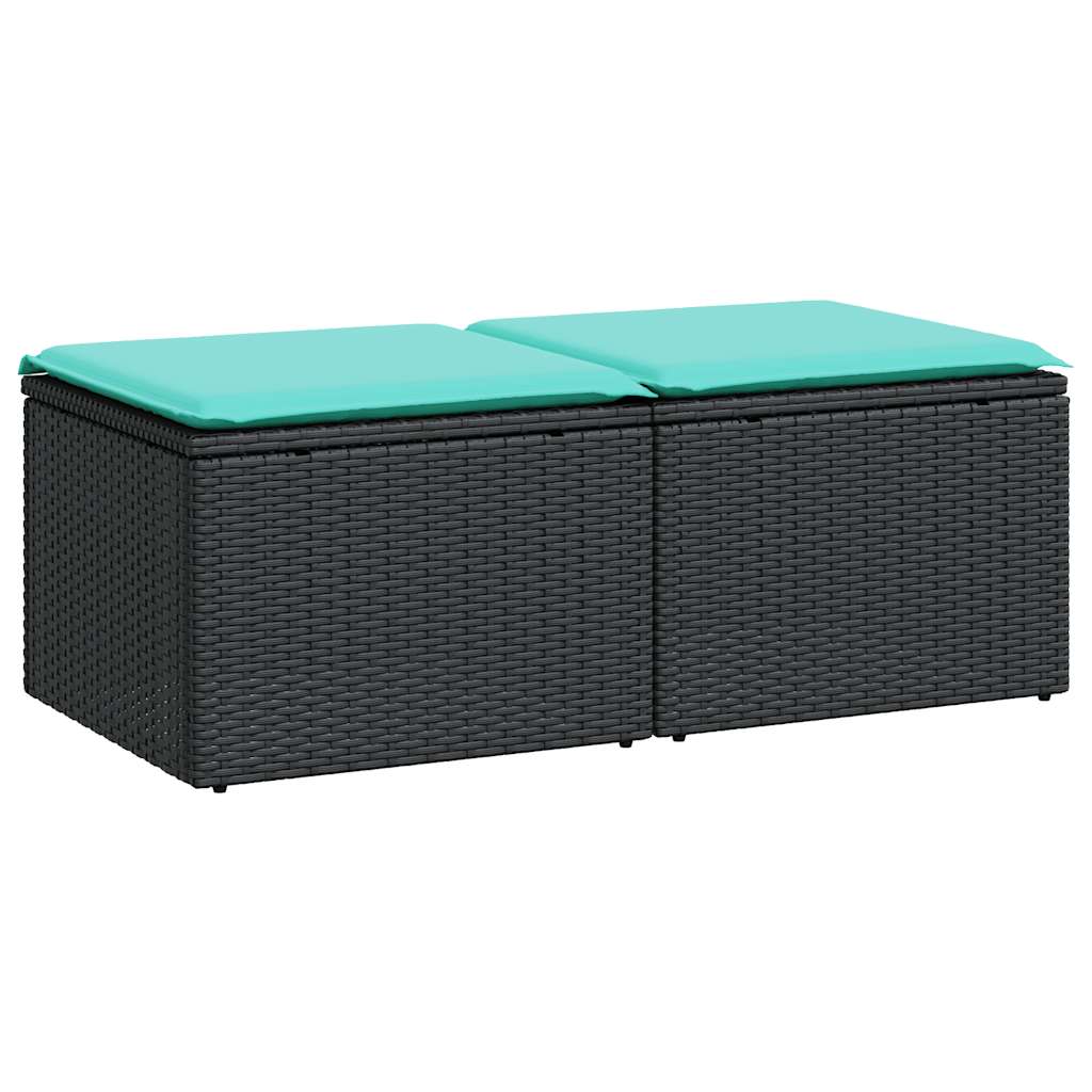 2 részes fekete polyrattan akácfa kerti ülőgarnitúra párnával