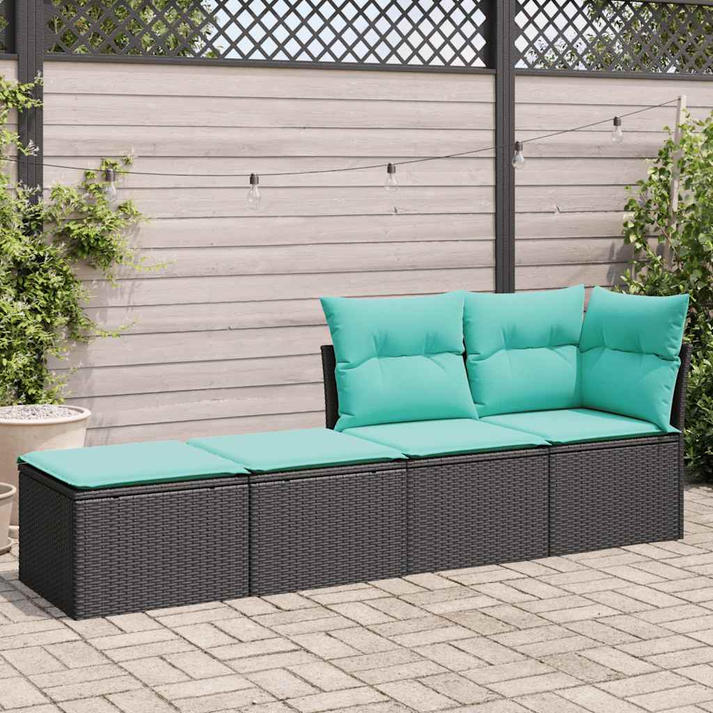 2 részes fekete polyrattan akácfa kerti ülőgarnitúra párnával