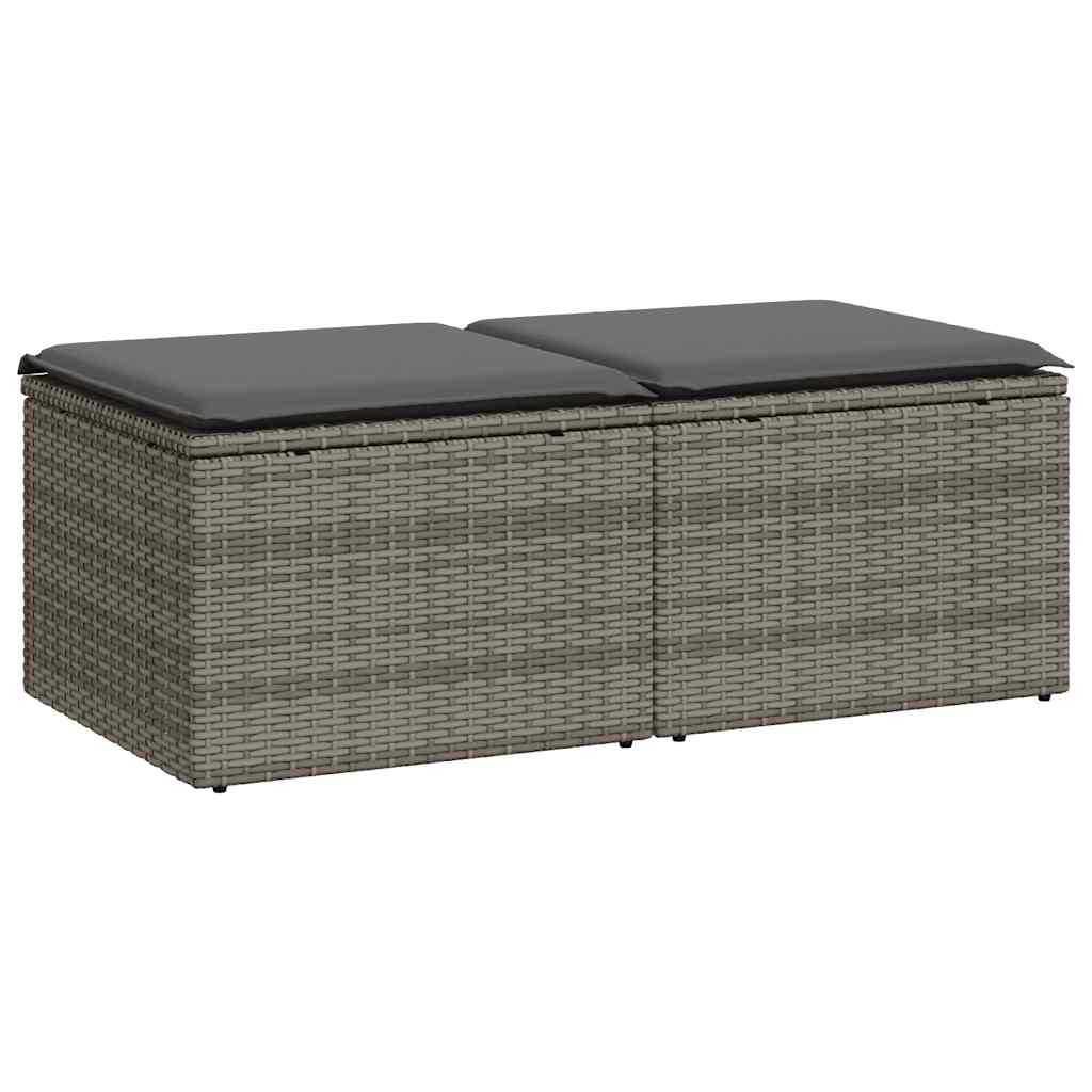 2 részes szürke polyrattan akácfa kerti ülőgarnitúra párnákkal
