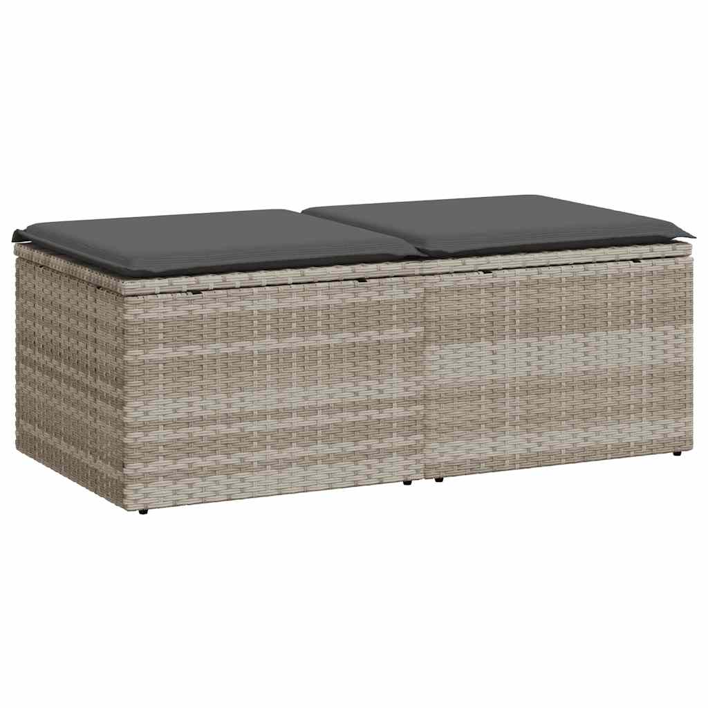 2 részes világosszürke polyrattan akácfa ülőgarnitúra párnákkal