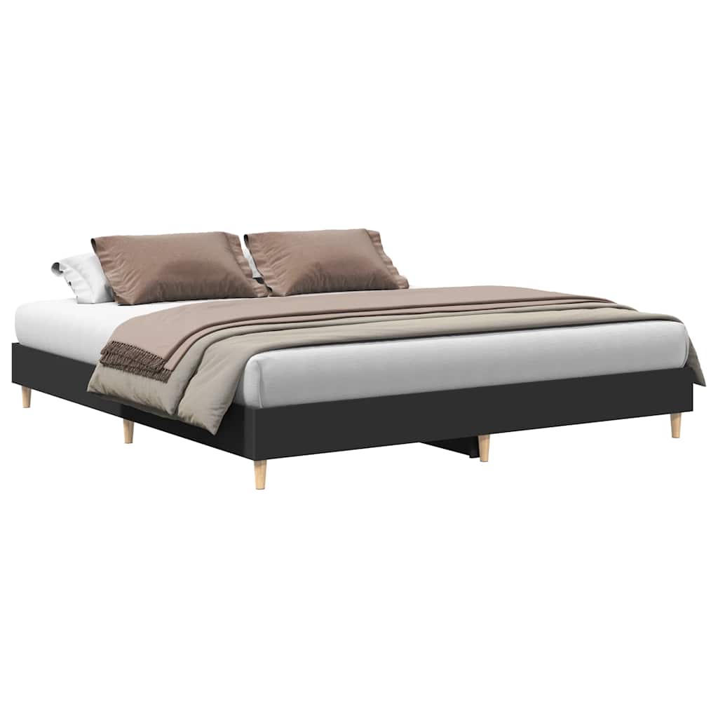 fekete szerelt fa ágykeret matrac nélkül 200 x 200 cm