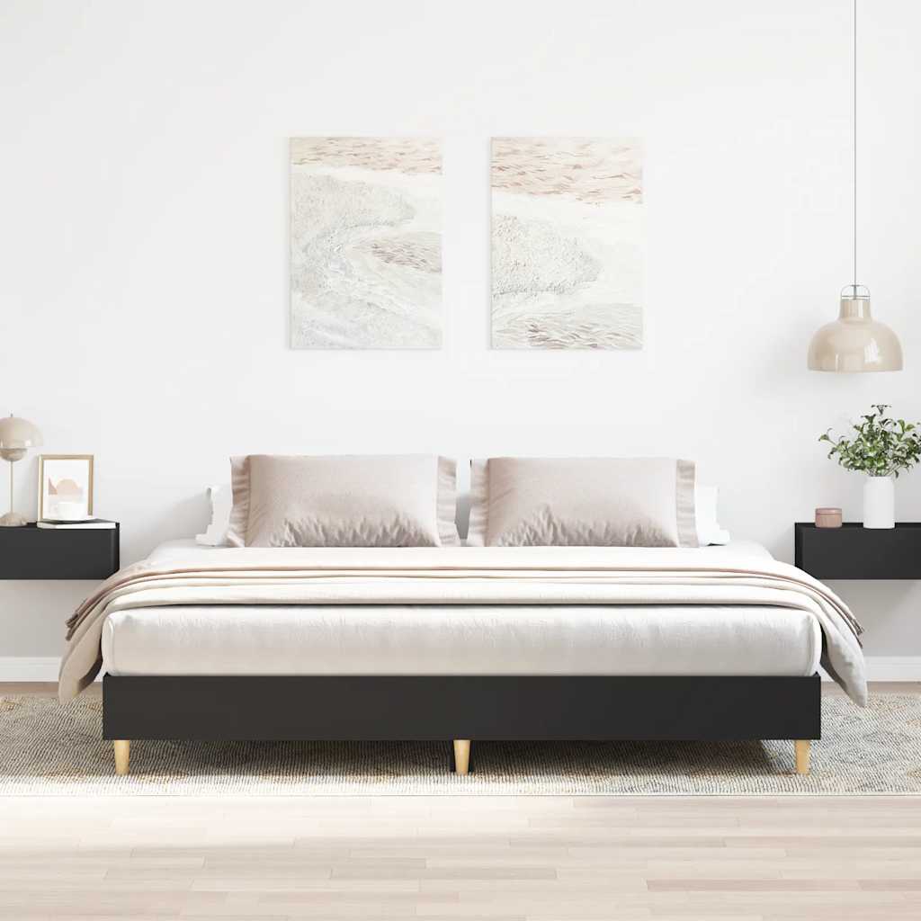 fekete szerelt fa ágykeret matrac nélkül 200 x 200 cm