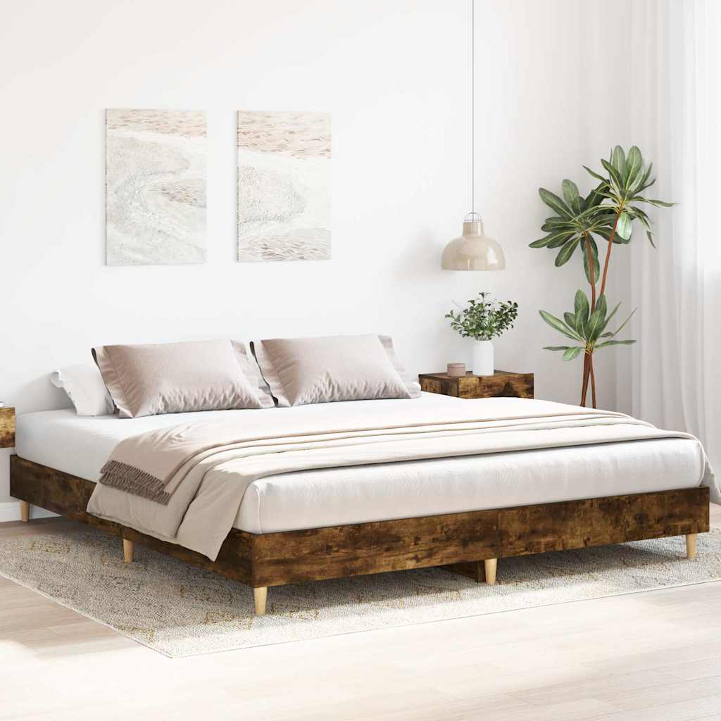 füstös tölgy színű szerelt fa ágykeret matrac nélkül 200x200 cm