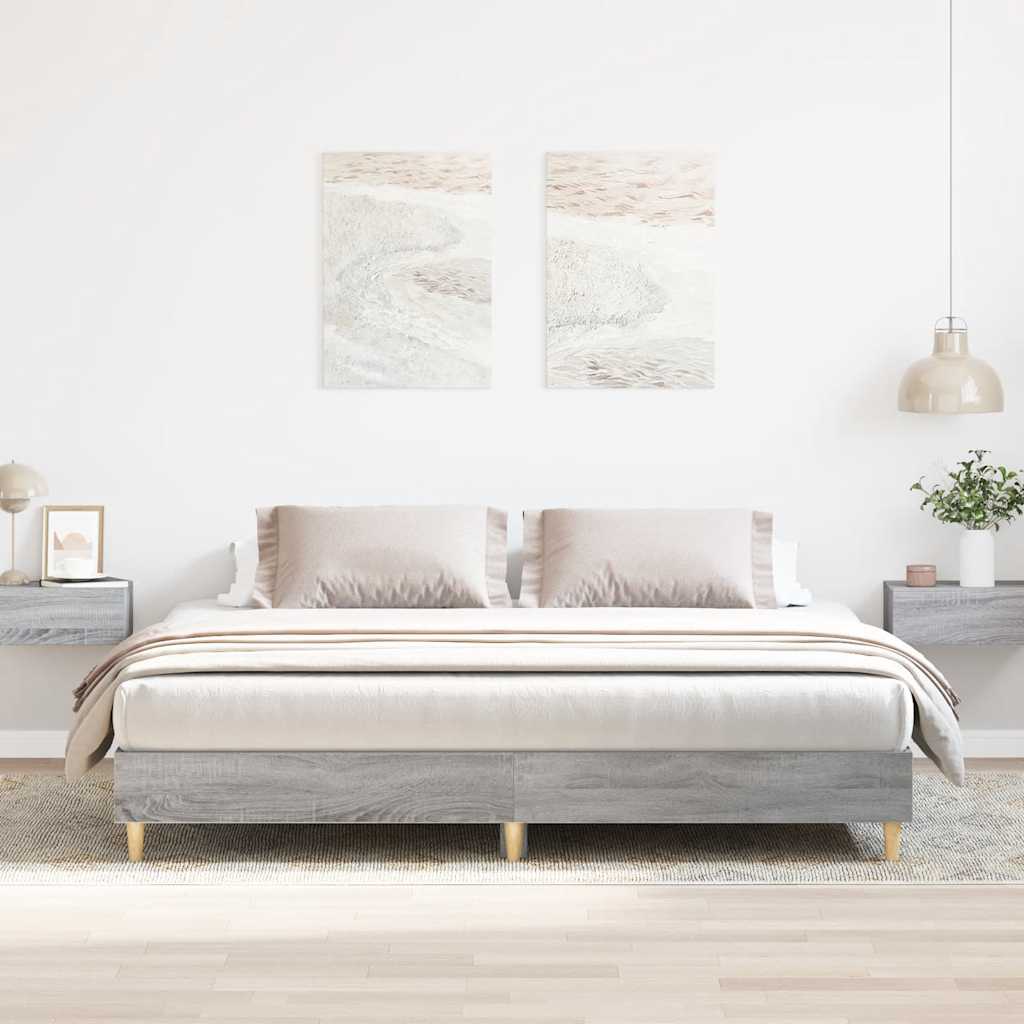 sonoma tölgyszínű szerelt fa ágykeret matrac nélkül 200x200 cm