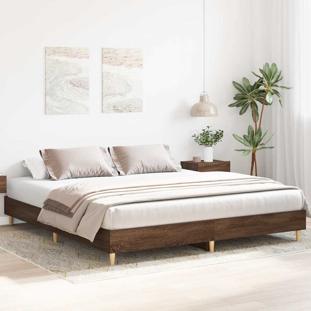 barna tölgyszínű szerelt fa ágykeret matrac nélkül 200 x 200 cm