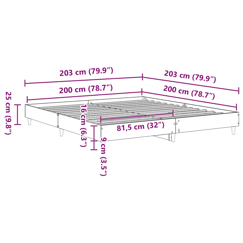barna tölgyszínű szerelt fa ágykeret matrac nélkül 200 x 200 cm