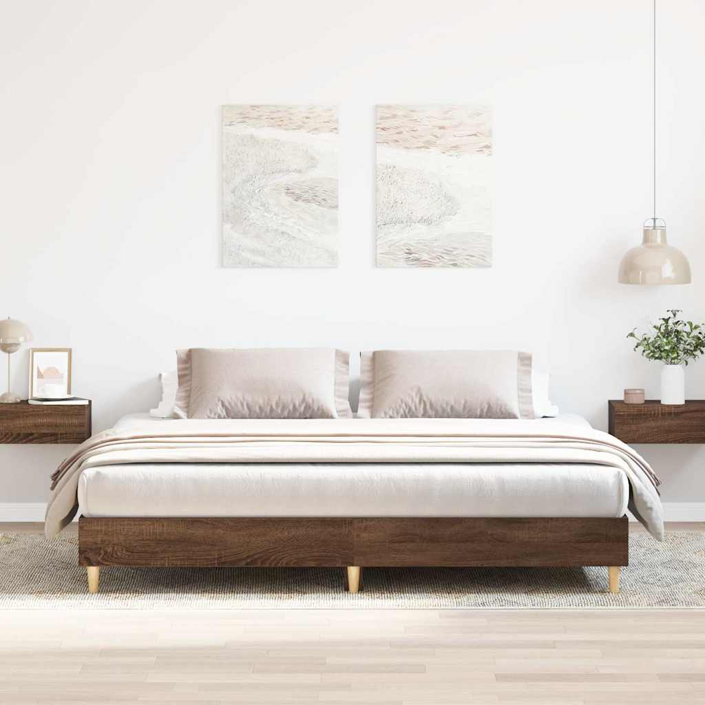 barna tölgyszínű szerelt fa ágykeret matrac nélkül 200 x 200 cm