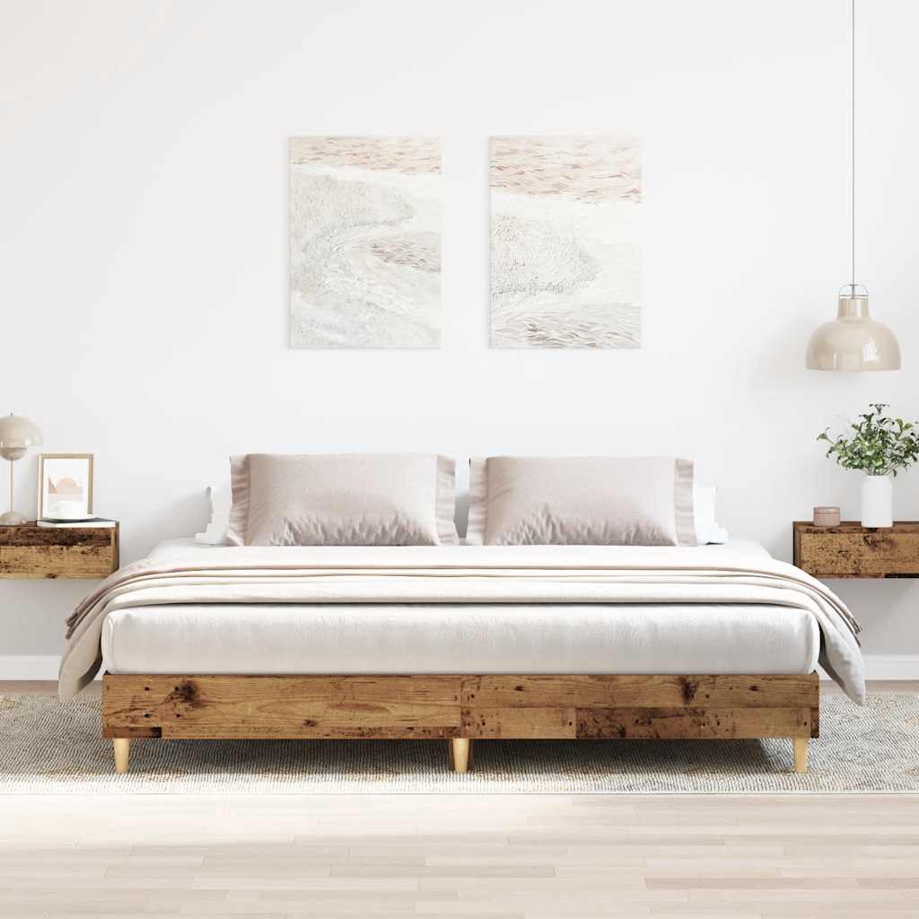 antik fa szerelt fa ágykeret matrac nélkül 200x200 cm