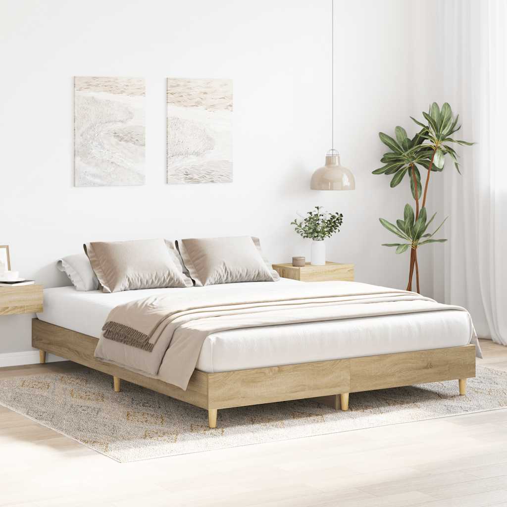 sonoma tölgy színű szerelt fa ágykeret matrac nélkül 150x200 cm