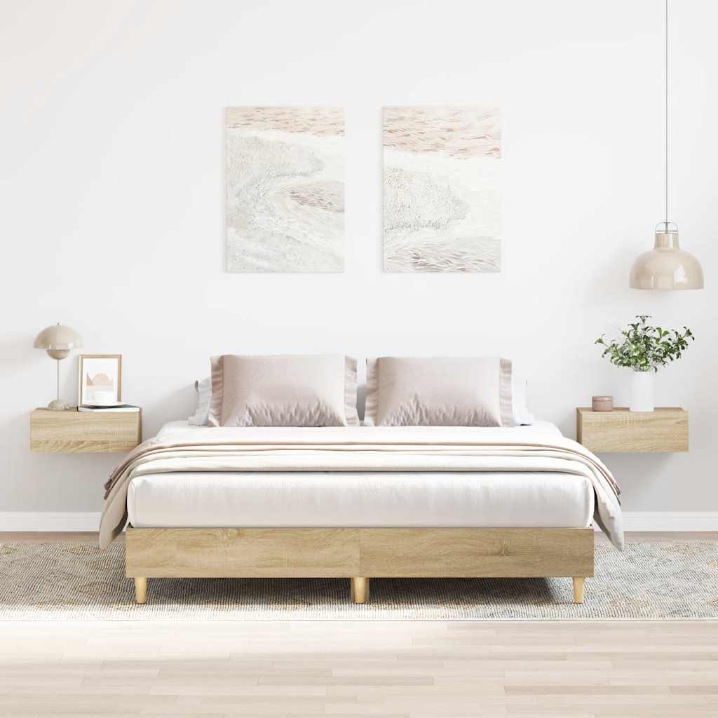 sonoma tölgy színű szerelt fa ágykeret matrac nélkül 150x200 cm