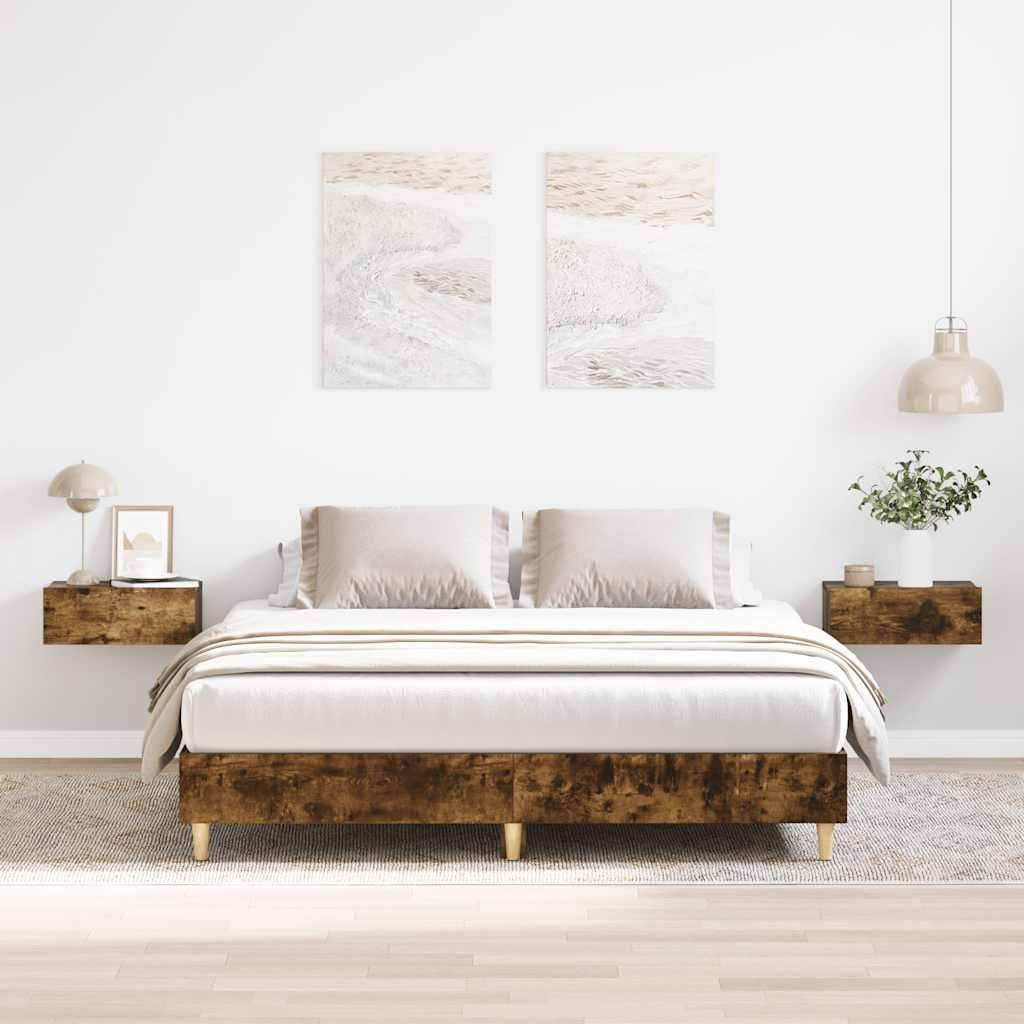 füstös tölgy színű szerelt fa ágykeret matrac nélkül 150x200 cm