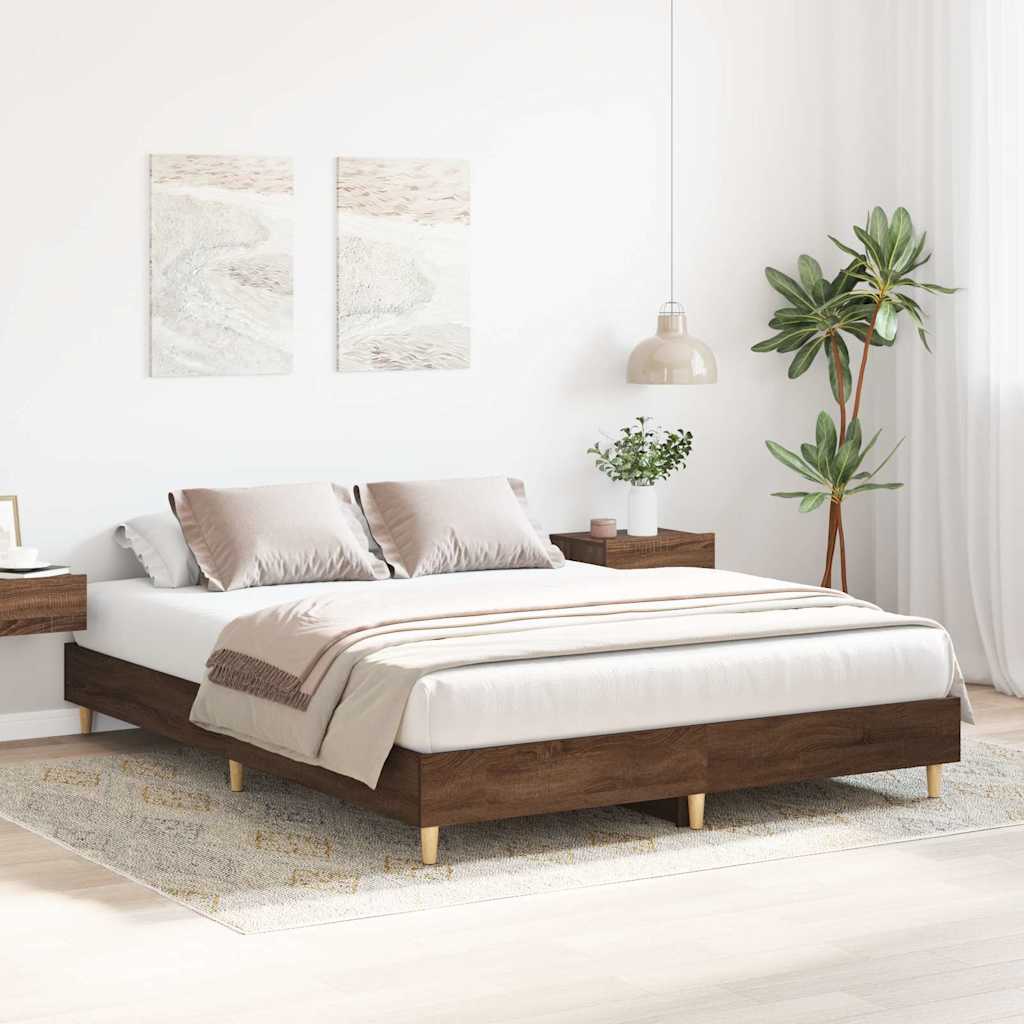 barna tölgy színű szerelt fa ágykeret matrac nélkül 150x200 cm