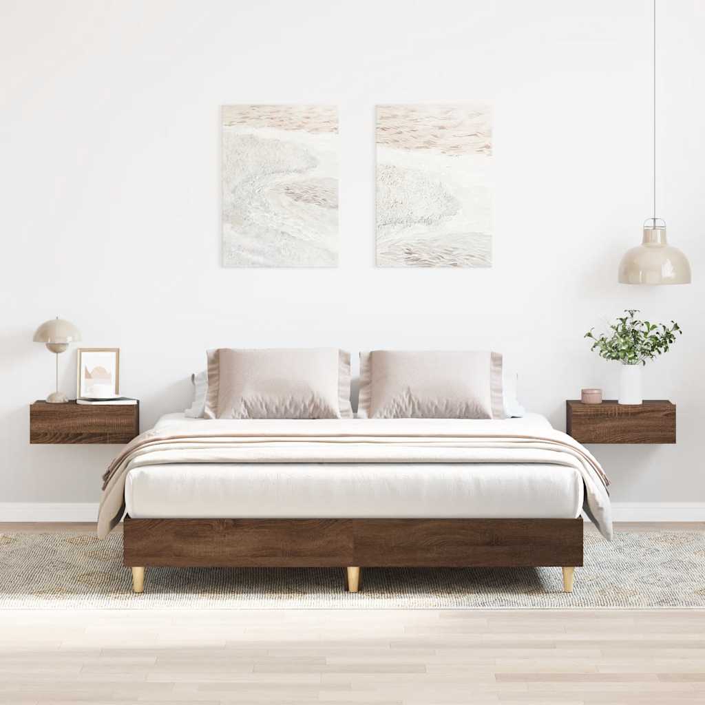 barna tölgy színű szerelt fa ágykeret matrac nélkül 150x200 cm