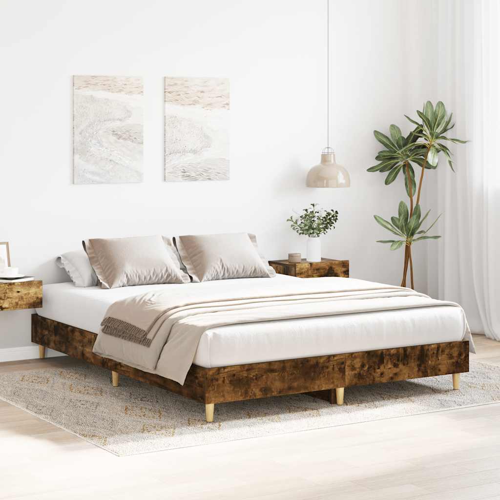 füstös tölgy színű szerelt fa ágykeret matrac nélkül 140x200 cm
