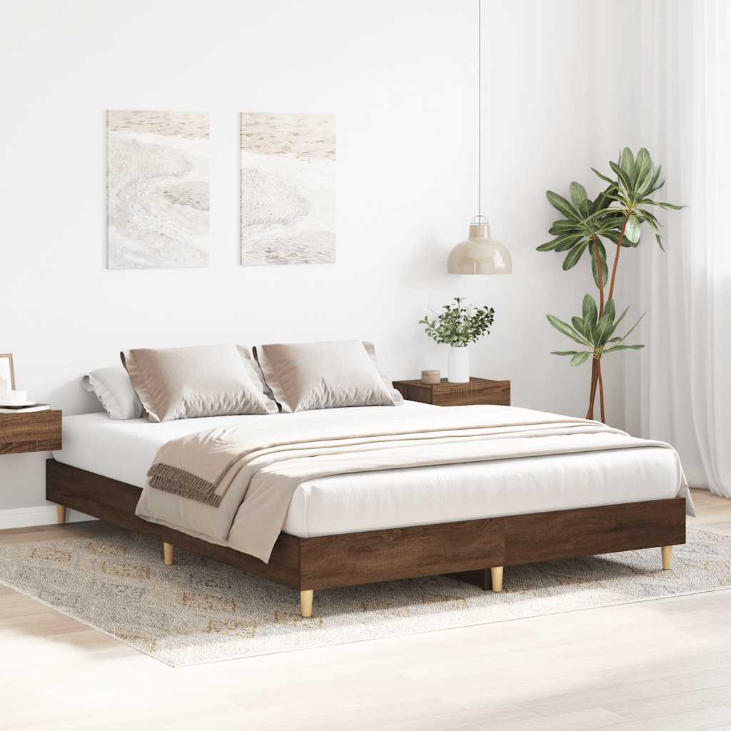 barna tölgy színű szerelt fa ágykeret matrac nélkül 140x200 cm