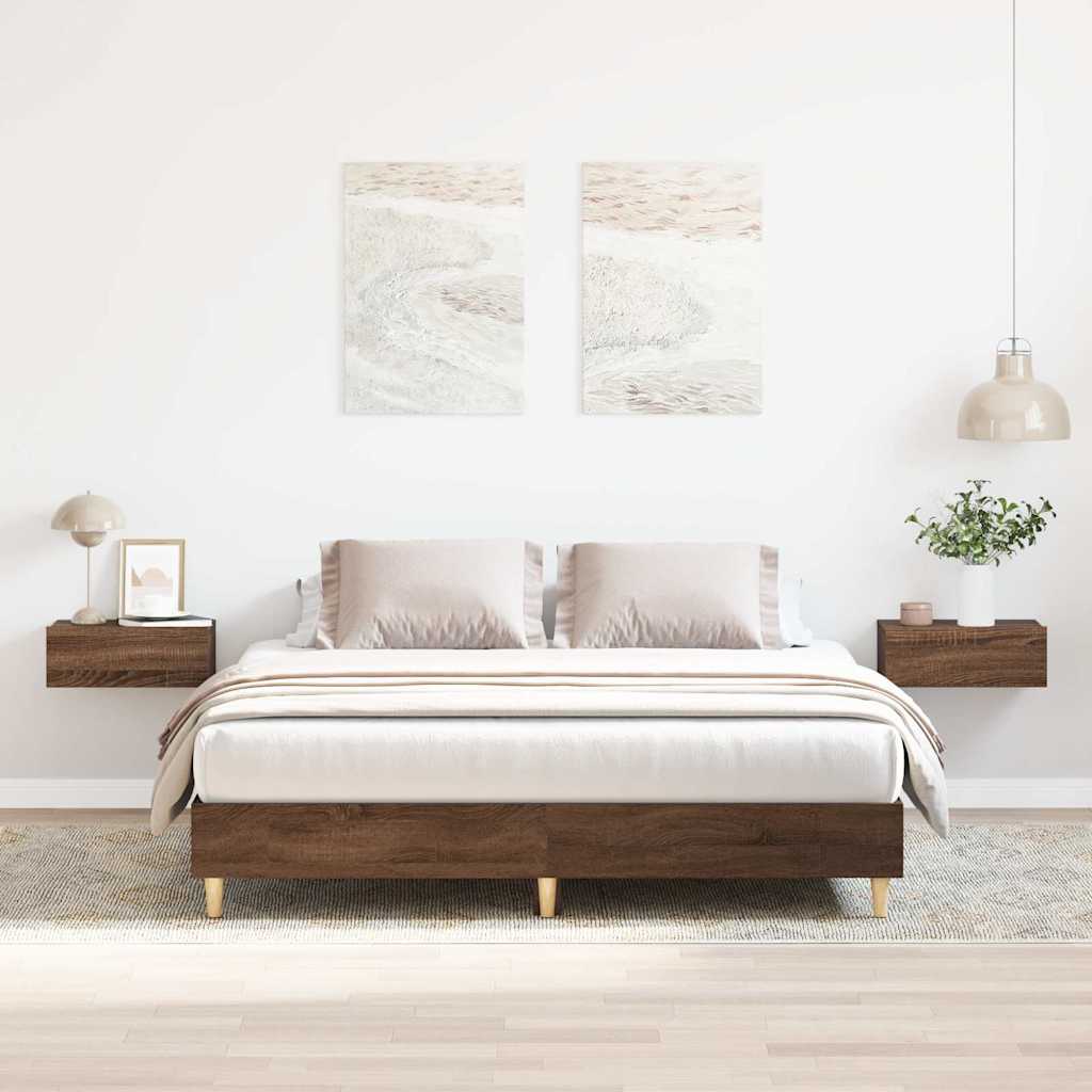 barna tölgy színű szerelt fa ágykeret matrac nélkül 140x200 cm