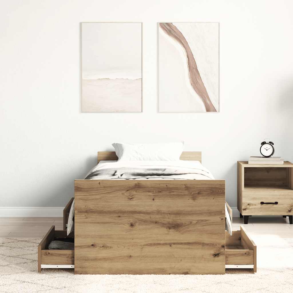 kézműves tölgy szerelt fa ágykeret matrac nélkül 100x200 cm