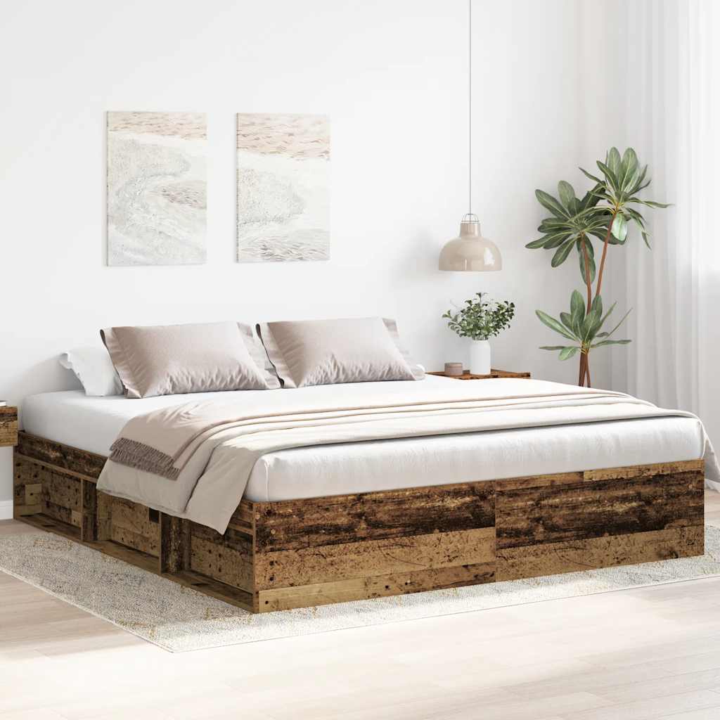 antik fa szerelt fa ágykeret matrac nélkül 200x200 cm