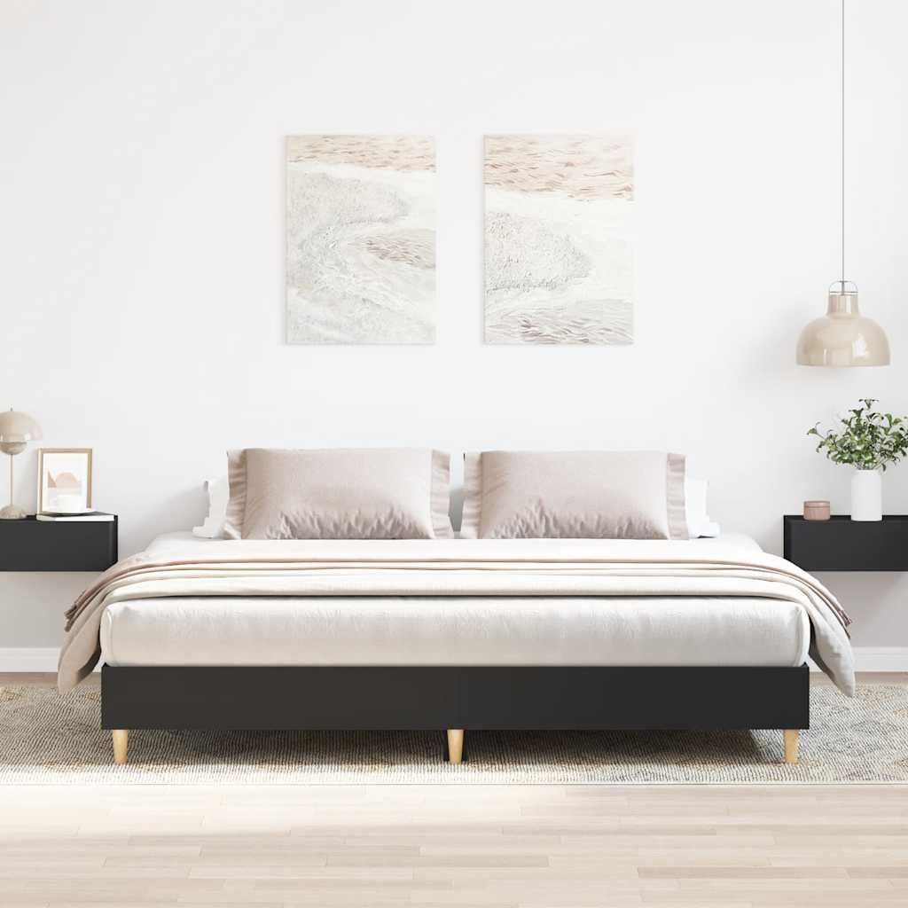 fekete szerelt fa ágykeret matrac nélkül 180 x 200 cm