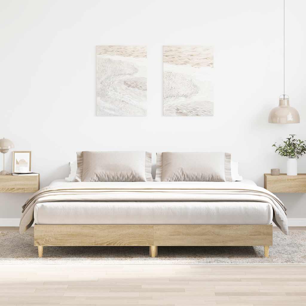 sonoma tölgy színű szerelt fa ágykeret matrac nélkül 180x200 cm