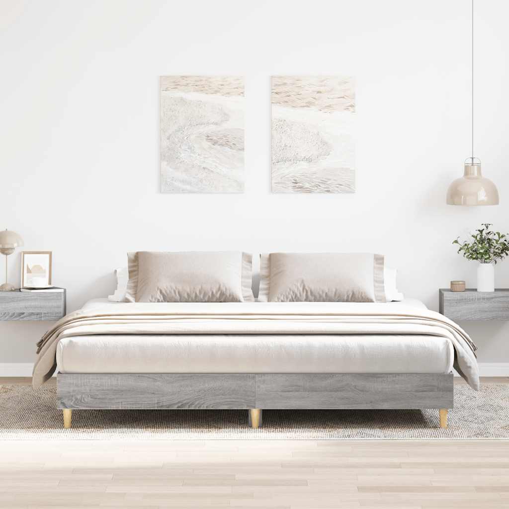 szürke sonoma színű szerelt fa ágykeret matrac nélkül 160x200cm