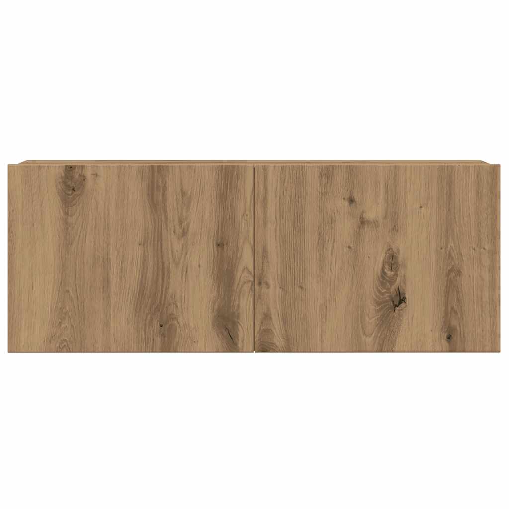 4 részes kézműves tölgy színű szerelt fa fali TV-szekrényszett