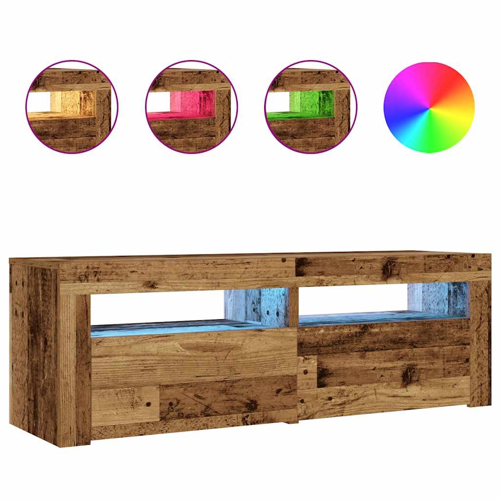 2 db antik fa színű éjjeliszekrény LED-del 60 x 35 x 40 cm