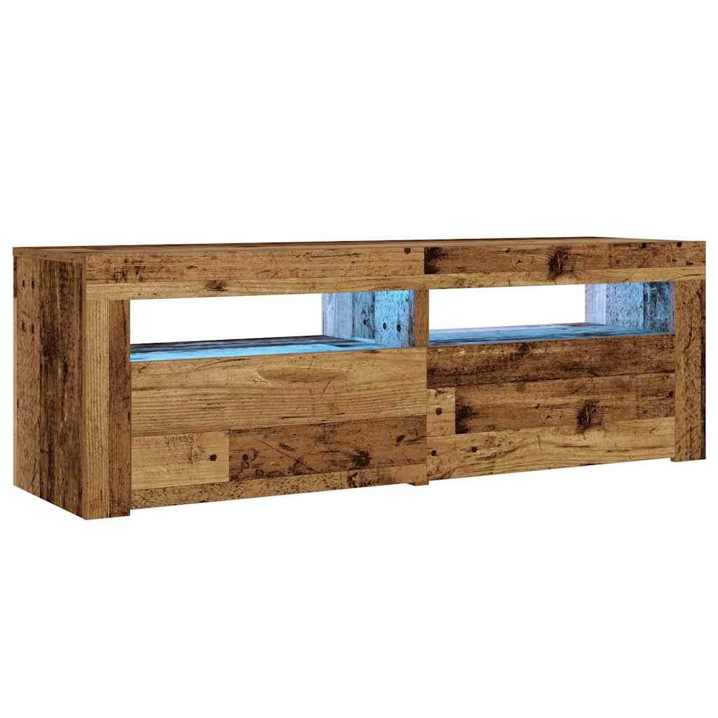2 db antik fa színű éjjeliszekrény LED-del 60 x 35 x 40 cm