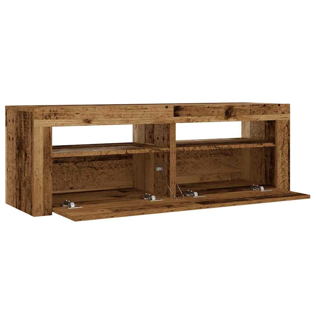 2 db antik fa színű éjjeliszekrény LED-del 60 x 35 x 40 cm