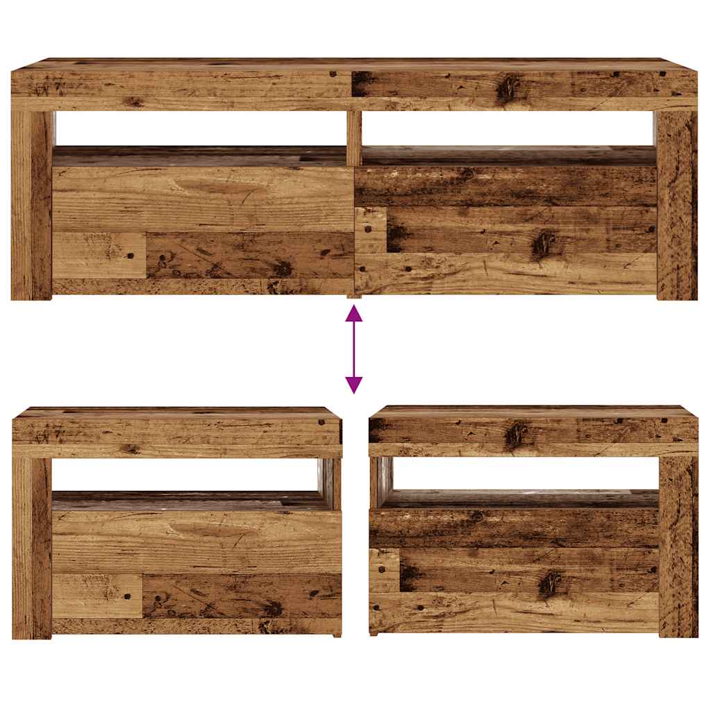 2 db antik fa színű éjjeliszekrény LED-del 60 x 35 x 40 cm