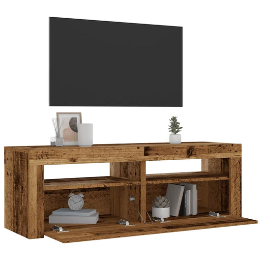 2 db antik fa színű éjjeliszekrény LED-del 60 x 35 x 40 cm