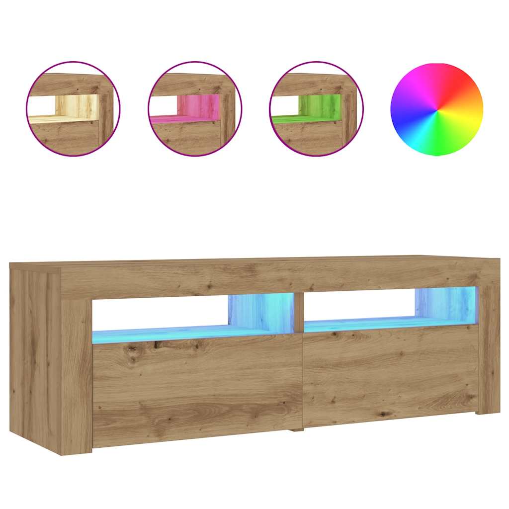2 db kézműves tölgy színű éjjeliszekrény LED-del 60 x 35 x 40cm