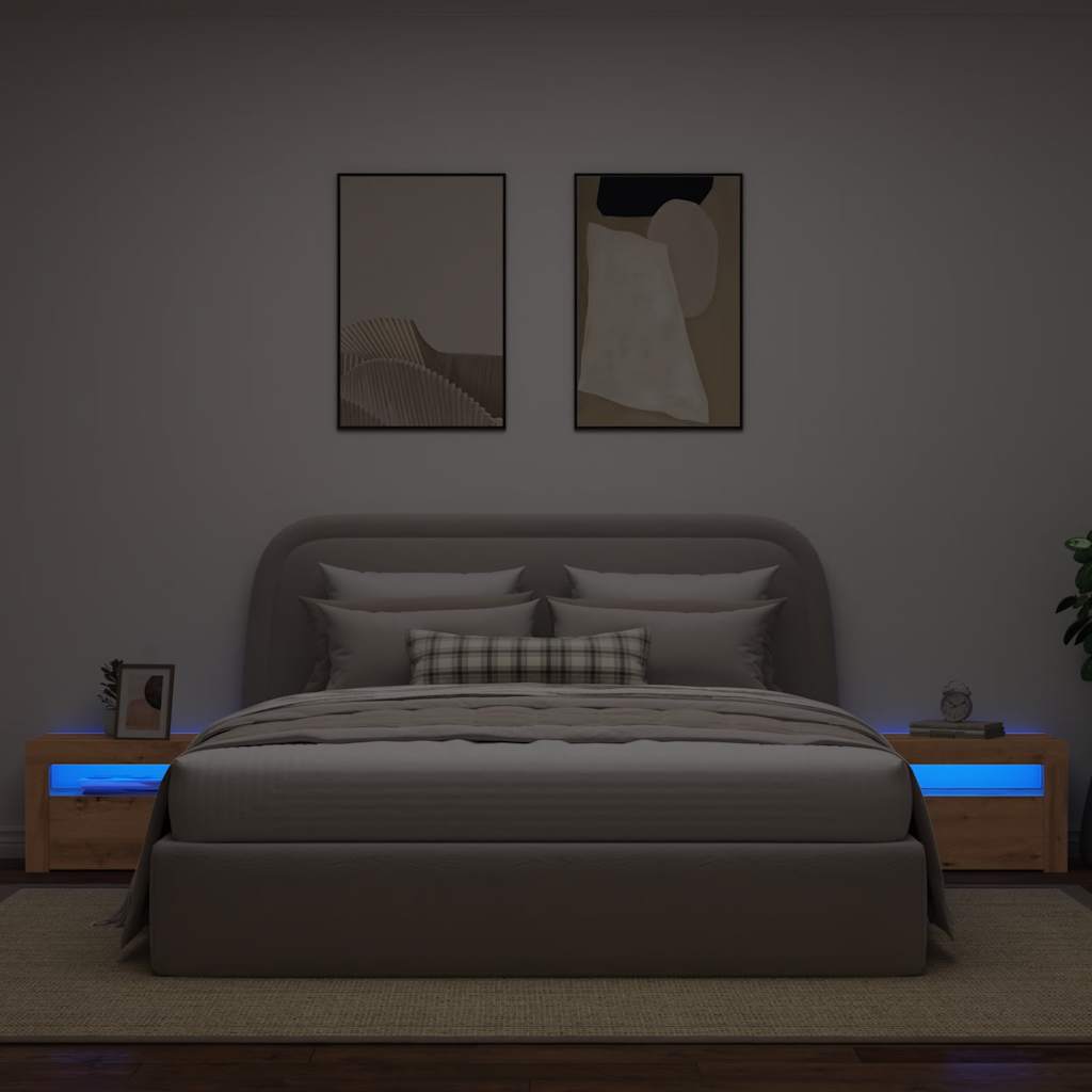2 db kézműves tölgy színű éjjeliszekrény LED-del 60 x 35 x 40cm