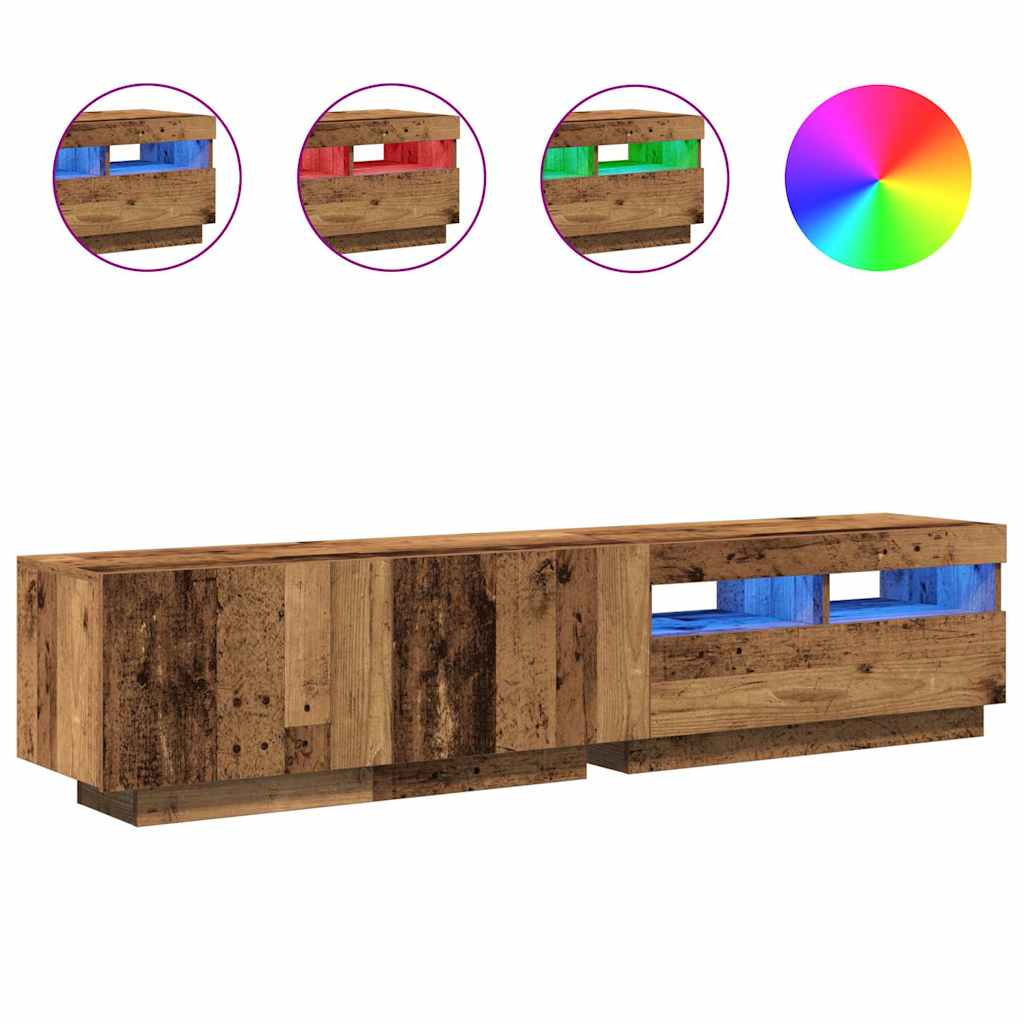 antik fa színű szerelt fa TV-szekrény LED-ekkel 180x35x40 cm