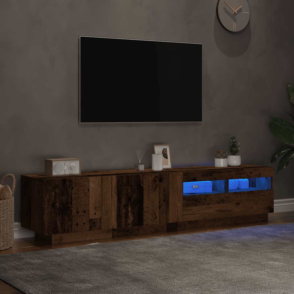 antik fa színű szerelt fa TV-szekrény LED-ekkel 180x35x40 cm