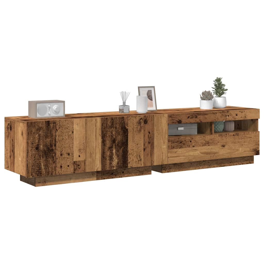 antik fa színű szerelt fa TV-szekrény LED-ekkel 180x35x40 cm