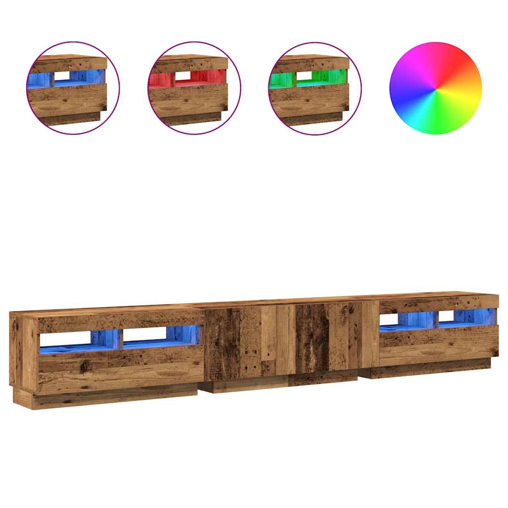antik fa színű szerelt fa TV-szekrény LED-ekkel 260x35x40 cm