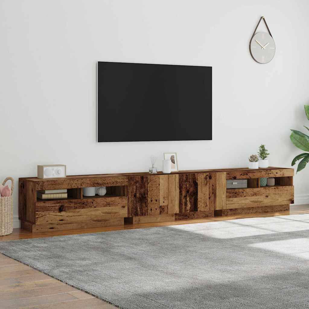 antik fa színű szerelt fa TV-szekrény LED-ekkel 260x35x40 cm