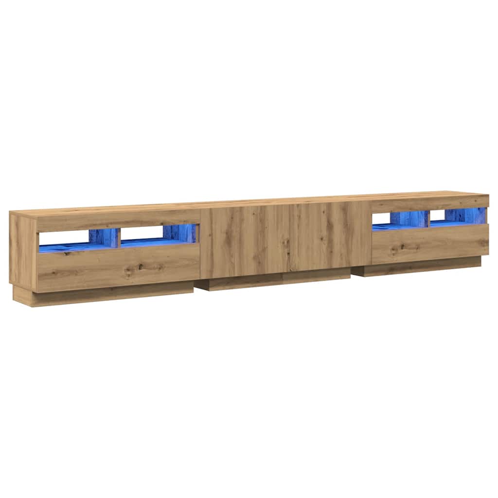 kézműves tölgy szerelt fa TV-szekrény LED-ekkel 260x35x40 cm