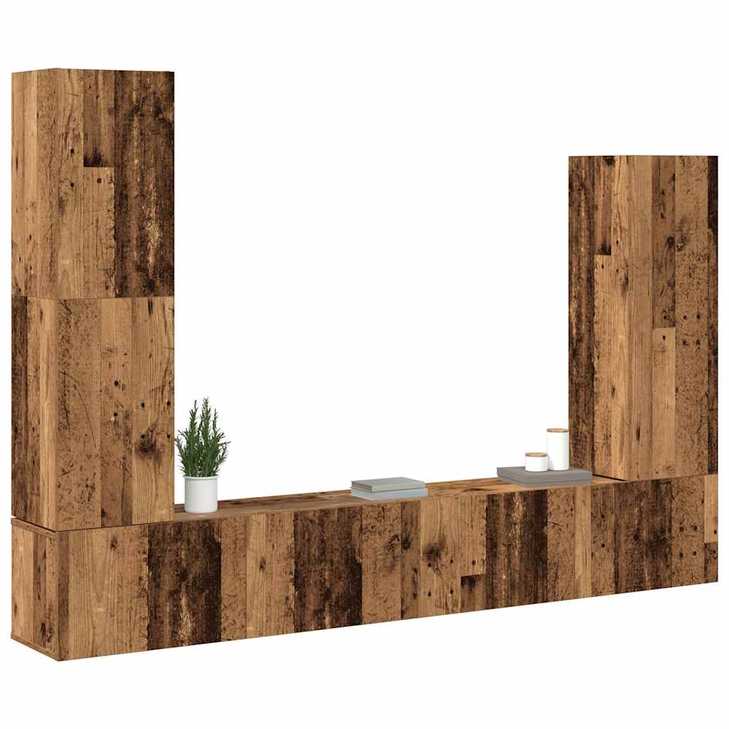 4 részes antik fa színű szerelt fa fali TV-szekrényszett