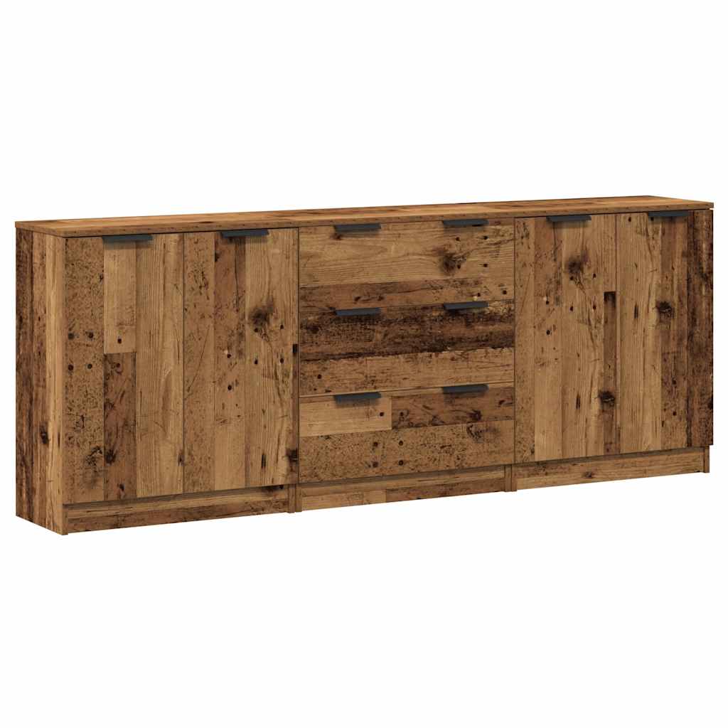 3 db antik fa színű szerelt fa tálalószekrény 60 x 30 x 70 cm